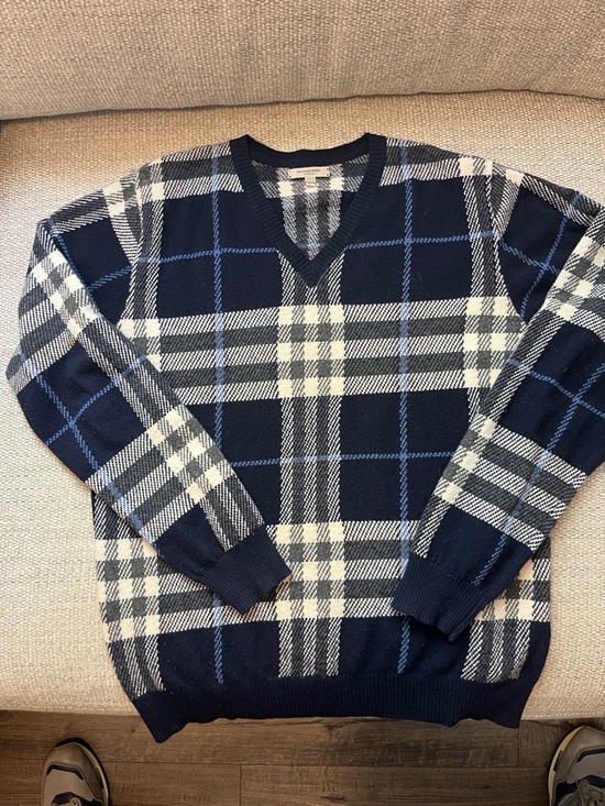 Burberry Other - Burberry Navy and White Plaid V-Neck Sweater
